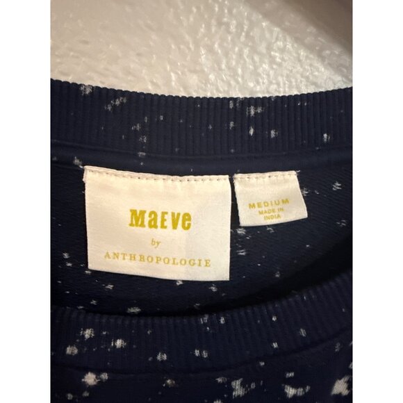 Maeve By Anthropologie Navy Splatter Print Long Sleeve Cotton Top M - Picture 3 of 7